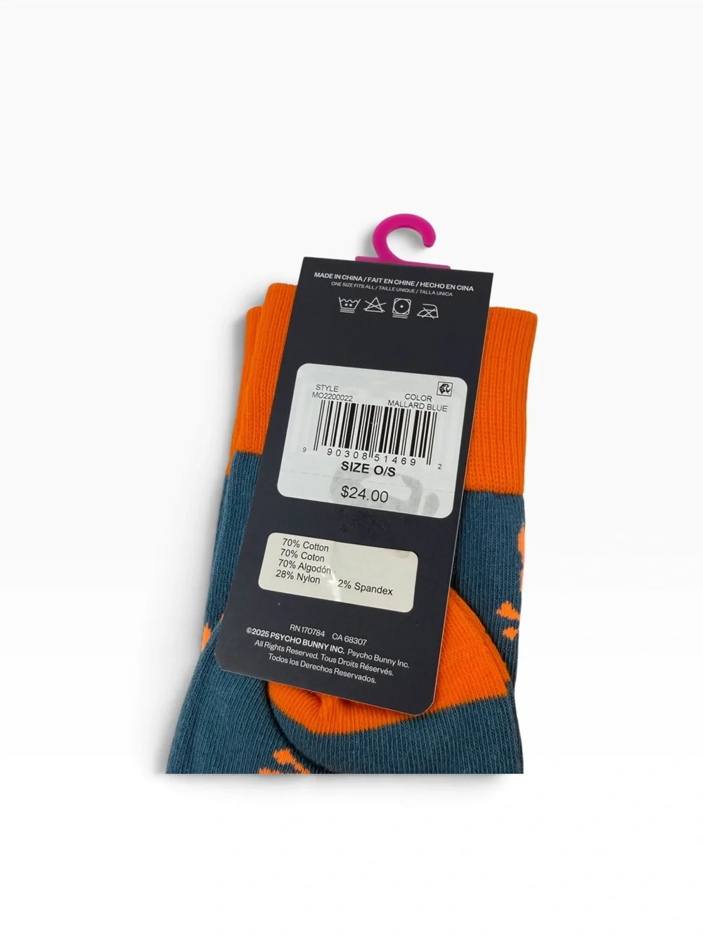 Psycho Bunny Men’s Repeating Logo Pima Cotton Blend Socks 2 pair Orange Blue NWT